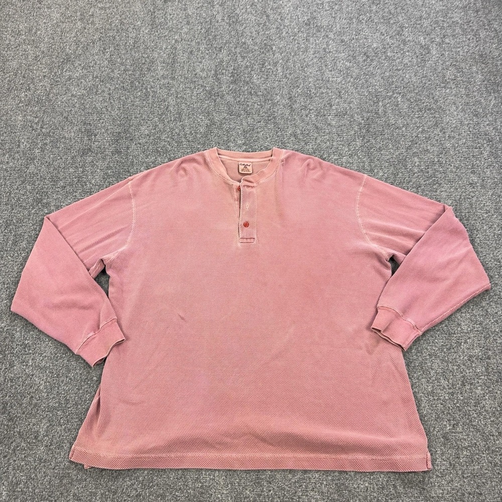 Cabela's Shirt Mens XL Pink Thermal Henley Long Sleeve Knit Cotton Tee Casual